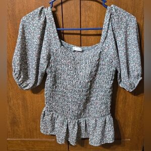 Sienna Sky Green Floral Smocked Square-Neck Peplum Top